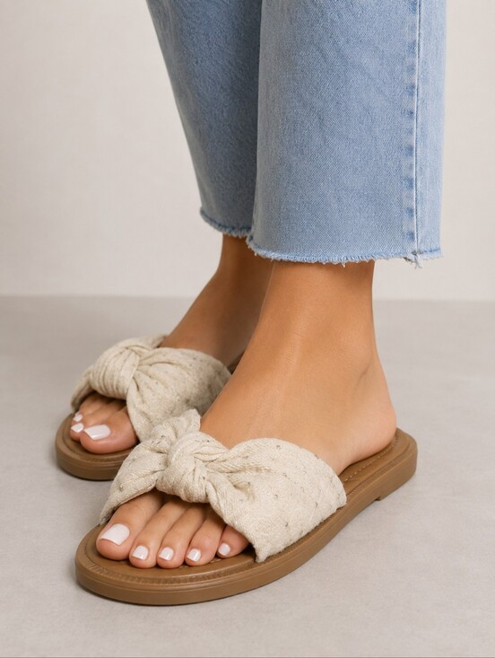 Blowfish Shoes - Blowfish Cream Knot-Top Slide Sandals Size 8